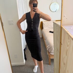 Zara Charcoal Gray Sleeveless Midi Dress with Buttoned Vest